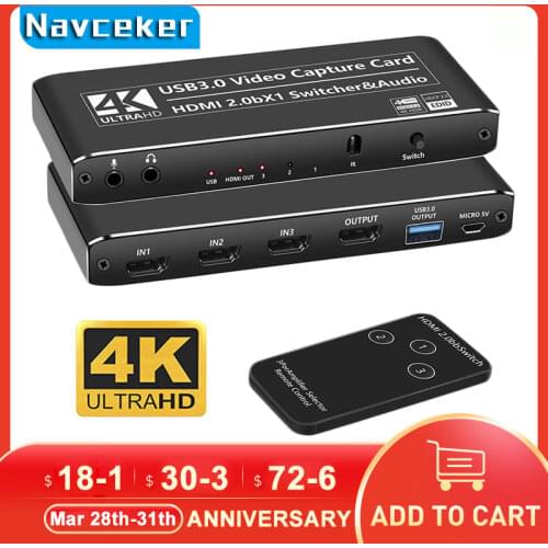 2021 USB3.0 HDMI 4K60Hz Video Capture HDMI to USB Video Capture Card Dongle Game Streaming Live Stream Broadcast with MICinput