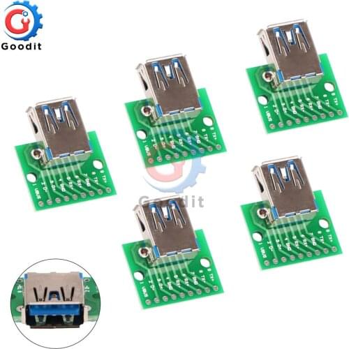 5PCS USB 3.0 Female Head Seat DIP Flat Module line Adapter Plate Base to USB-3.0 Conversion Board USB-30