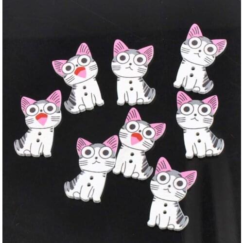 50pcs Scrapbooking Wooden Buttons Mixed Chis sweet home Cat Pattern For Arts Crafts Handmade Accessories18x32mm MT0839