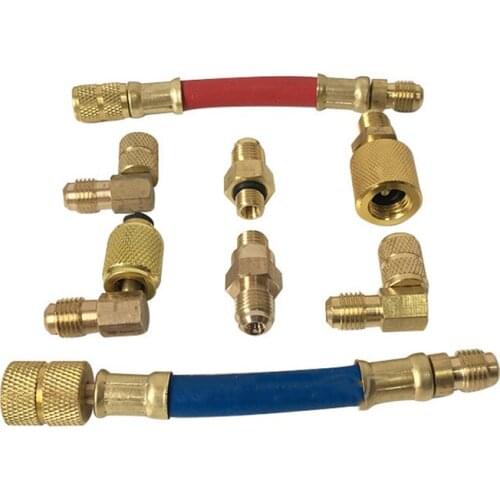 A/C Air Conditioning Manifold Converting Brass Adapter Hose Set R134a R12