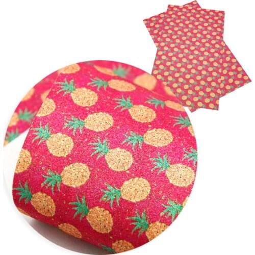 David accessories 20*33cm Pineapple Fruit Heart Fine Glitter Faux Synthetic Leather Fabric,DIY Hairbow Bag Material,1Yc6152