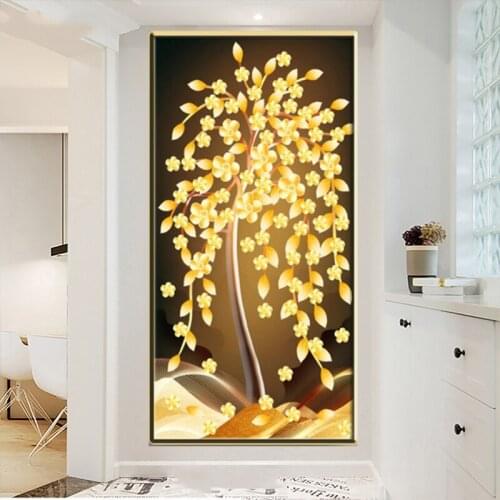 DIY AB Diamond Painting Abstract art, golden tree Rhinestone Diamond Mosaic Full Drill Square Embroidery Cross Stitch Handmade