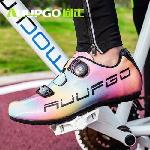 Auupgo Colorful New Style Cycling Shoes for Men Women No Locking Road Bike Sneaker Ultralight Pro Bicycle Sapatilha Ciclismo