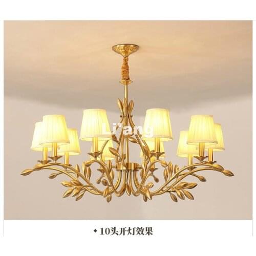 Free Shipping Copper Pendant Lamp Brass Hanging Light Fabric Chandelier Modern Suspension Lighting American Country Nordic Lamp