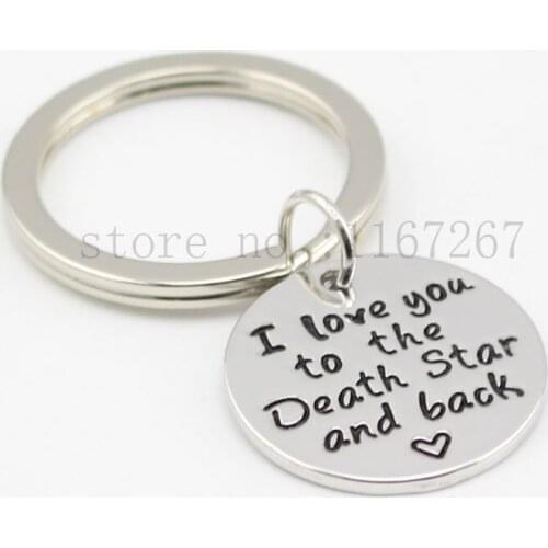 Hand Stamped Jewelry "I Love You to the Death Star and Back "Keychain &necklace Husband Wedding Gift