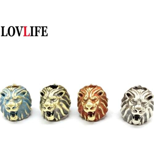 Beast King Lion Head Knife Lanyard Pendant Car Key Chain Paracord Beads Accessories Handbag Hanging Pure Brass DIY Accessories