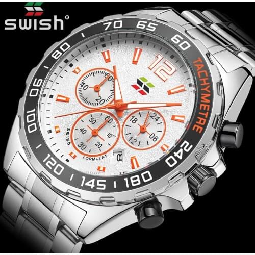 SWISH Luxury Brand Steel Watches for Men Fashion Sports Chronograph Quartz Wristwatches Waterproof Business Relogio Masculino