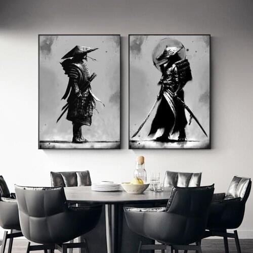 Black and White Japan Samurai Portrait Wall Art Bushido Canvas Painting Japanese Warriors Canvas Print Posters for Living Room