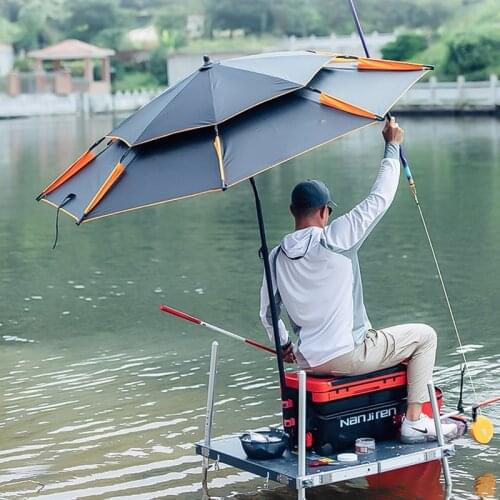 Double-layer Portable Fishing Rain Wind Umbrellas] Folding Universal Umbrella Thickened Double-layer Fishing Umbrella Large 2.4m