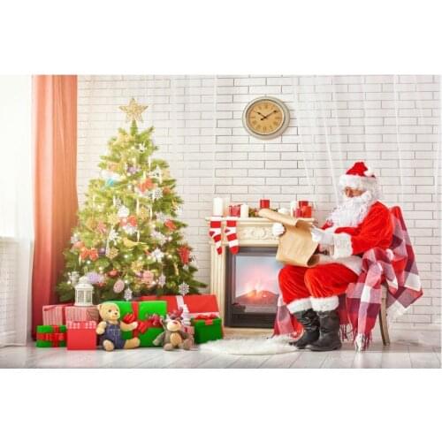 Christmas Backdrop Xmas Tree Santa Gift Box Vinyl Photography Background Family New Year Party Decor Photo Booth Studio Props