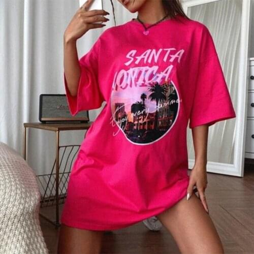 Summer European American new style short-sleeved T-shirt color printing large size loose round neck mid-length shirt female top