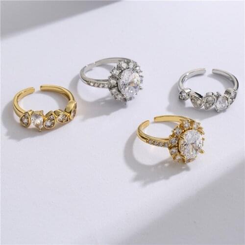 HECHENG,New Fashion Geometric Drop Water Zircon Ring,Open Adjustable Rings Classic Cooper Female Jewelry,Wholesale