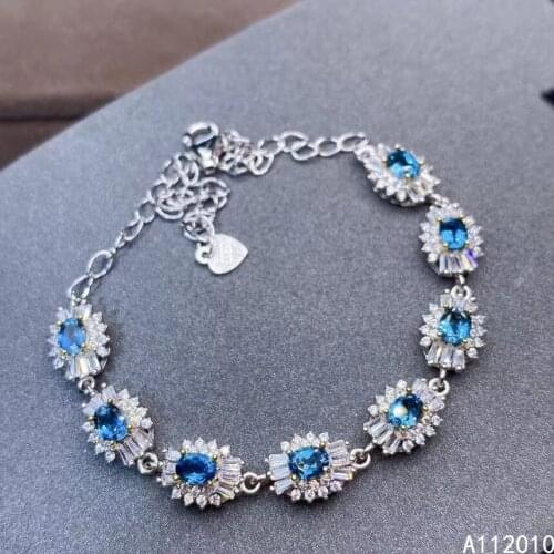 KJJEAXCMY Fine Jewelry 925 Sterling Silver inlaid gemstone blue topaz luxury women new hand bracelet support test