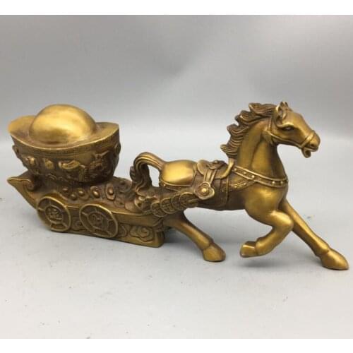 China brass horse pull Ingots wealth crafts statue