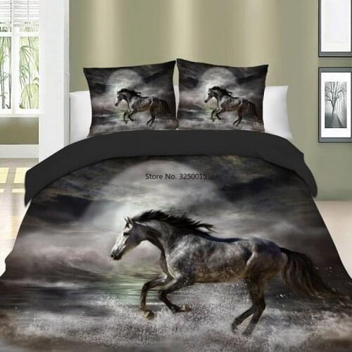 Black Horse Running Bedding Set 3D Printed Duvet Cover Bed Clothes Single Double Queen King Child Duvet Cover With Pillowcase