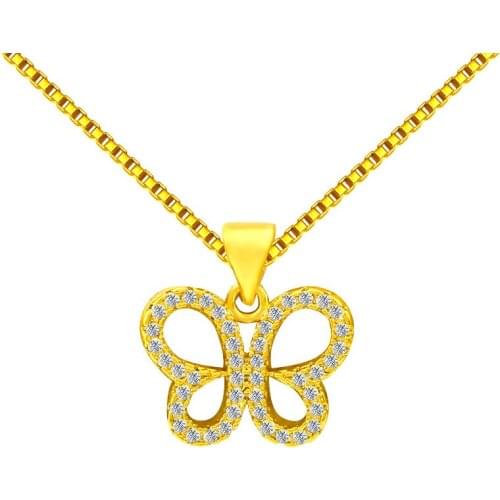 Korean Single Butterfly Pendant 14K Gold Womens Wedding Engagement Anniversary Necklace without Chain Collar Fine Jewelry Gifts