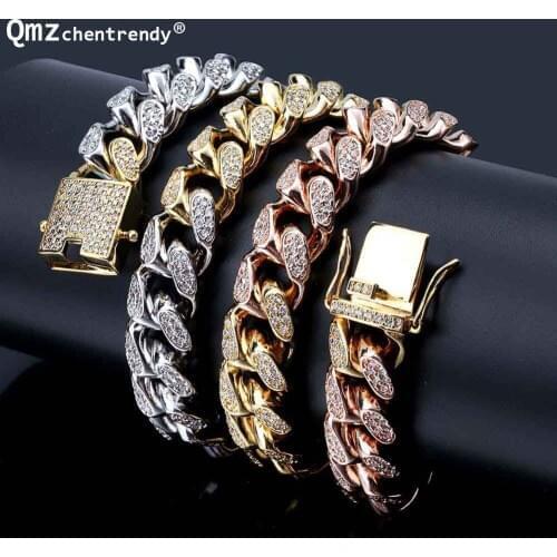 Hip hop Mens Three Colors of the Rainbow Curb Cuban Chain Necklace Bling Iced Out Fully Cz Necklace Luxury Miami Chain Jewelry