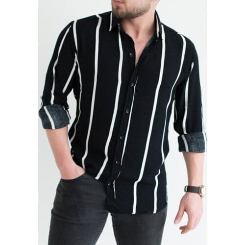2021 Spring Autumn New Mens Streetwear Casual Striped Printed Long Sleeve Shirts For Men Fashion Buttoned Turn-down Collar Shirt