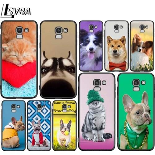 Cute bulldog cat for Samsung Galaxy J2 J3 J4 Core J5 J6 J7 J8 Prime duo Plus 2018 2017 2016 Soft Black Phone Cover