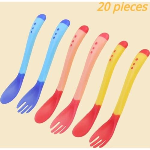 20 pieces Baby Learning Dishes With Suction Cup Kids Safety Dinnerware Set Assist Bowl Temperature Sensing Spoon Fork Tableware