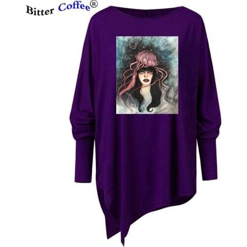 Women Irregular Printed T Shirt Lady Round Collar Long Sleeve Tops Casual Simple Streetwear O-Neck NEW T-Shirts S-5XL