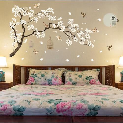 Full Moon Flower Birds Wall Sticker Home Living Room Decal DIY Waterproof Decor
