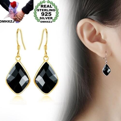 OMHXZJ Wholesale Personality Fashion OL Woman Girl Party Wedding 10 Colors Horse Eye Zircon 925 Sterling Silver Earrings YE372