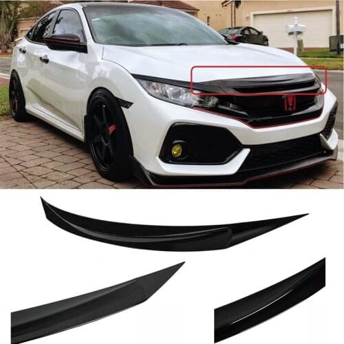 Front Hood Bonnet Grill Lip Mesh Trim Cover Glossy Black Fits for 2016-2020 Honda Civic 10th Car Accessories