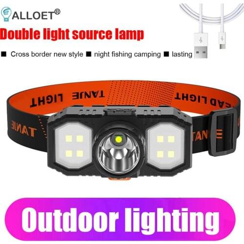 XPE COB LED Headlamp Waterproof USB Rechargeable Headlamp Portable Headlight Torch for Outdoor Camping Fishing Hiking Lighting