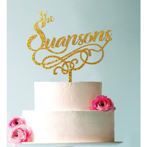 Surname Cake Topper, Mr and Mrs Cake Topper Gold, Wedding Cake Topper, Gold Glitter Personalized Cake Toppers