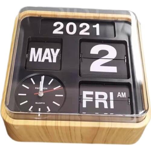 Wooden Color Calendar Plastic Page Flip Clock Automatic Mute Living Room Modern Fashion Home Creative Wall Clock
