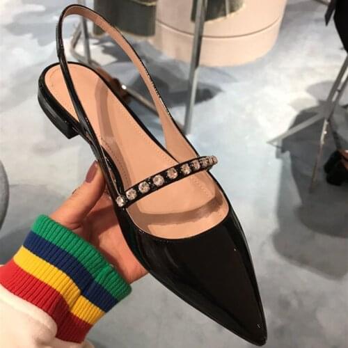 Crystal Flats Woman Mary Janes Shoes Rhinestone Slingbacks Flat Shoes Women Luxury Brand Summer Pointed Toe Sandals Zapatos Muje