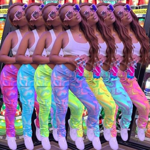 FNOCE autumn womens pants young fashion casual street Multi-Color Printed high waist skinny elastic waist Pencil Pants trousers