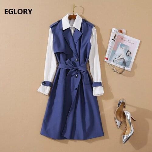 Elegant Work Suits 2020 Autumn Fashion Dress Set Women Long Sleeve White Shirts+Dark Blue Vest Dress Outwears Ladies 2 Piece Set