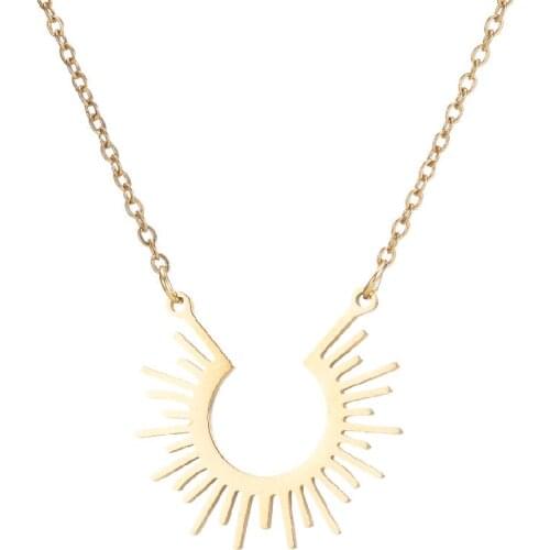 2021 New Arrival Stainless Steel Sun Necklace Women Geometrical Half Circle Spiked Femme Colar Choker Necklace Sun Totem Jewelry