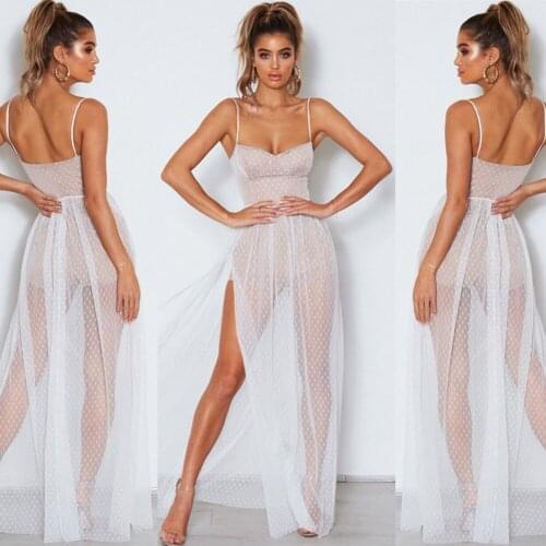 Women Summer Boho Sleeveless High Waist Maxi Dress Every Party Ladies Sexy See Through Mesh Sheer Empire Beach Dresses Sundress