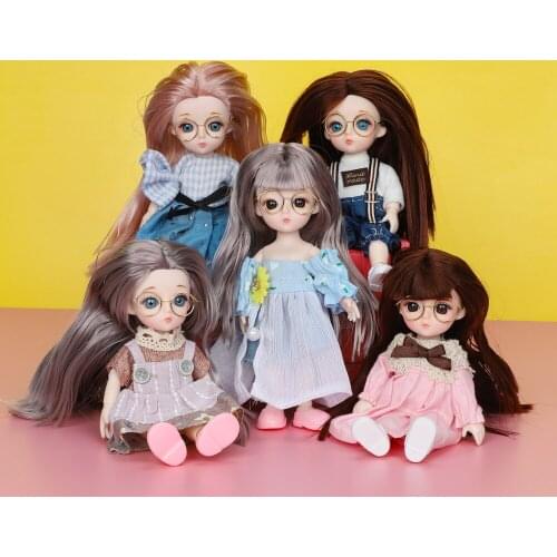 1/12 BJD 13 Moveable Ball Jointed Girl Doll with Clothes Metal glasses Makeup Long Hair Dolls Set DIY Dress up Hot Toys For Girl