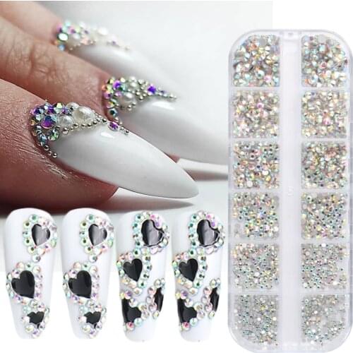 1 Box SS3-SS12 Nail Diamonds Flat-back AB Colors Crystals Rhinestones Mixed Size Stone Nails DIY Decorations Accessories NF1891