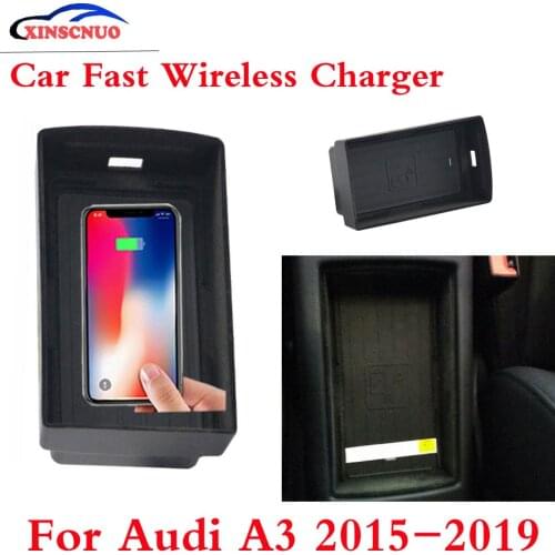 10W QI Car wireless Charger Photo For Audi A3 2015 2016 2017 2018 2019 Fast Charging Case Plate Central Console Storage Box