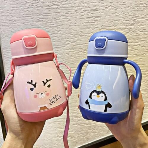 330ml Cute Cartoon Travel Portable Strap Stainless Steel Vacuum Thermos Bottle Flask for Kids Children Boy Girl Creative Gifts