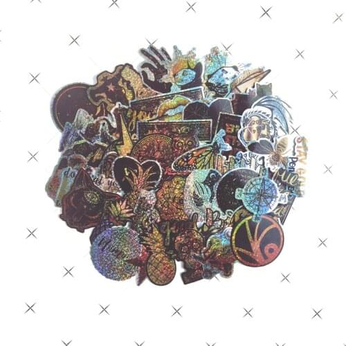 50Pcs/lot 2021 laser colorful gold graffiti suitcase computer skateboard waterproof stickers