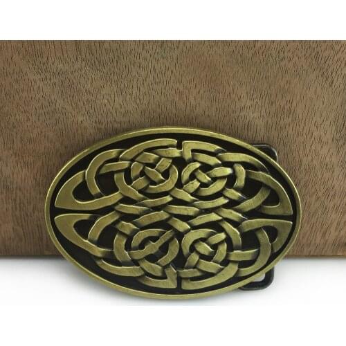 BuckleClub wholesale retro zinc alloy celtic knot cowboy jeans gift belt buckle FP-03509-1 antique brass finish 4cm width loop