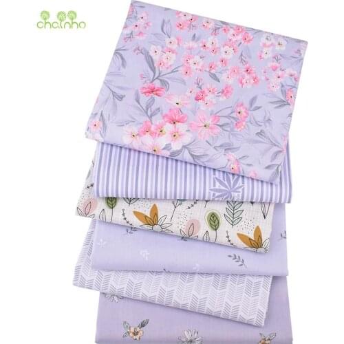 Chainho,6pcs/Lot,Gray Floral Series,Printed Twill Cotton Fabric,Patchwork Cloth For DIY Sewing Quilting Baby&Childrens Material