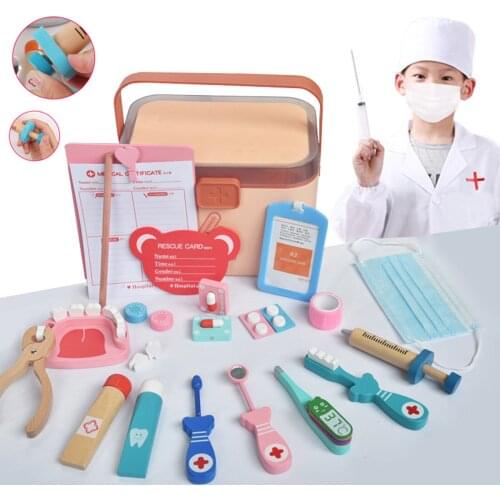 Wooden Pretend Play Doctor Education Toys Playing House Injection Tool Set Simulation Medicine Box For Kids Interest Development