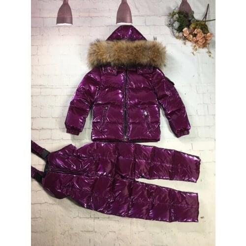 2019 Winter Jacket Children down jackets & PANT duck down Fur hooded girl snowsuit boy Suit set outerwear ski