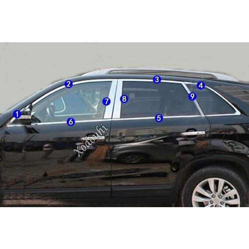 For Kia Sorento L 2009 2010 2011 2012 Car Body Stainless Steel Glass Window Garnish Pillar Middle Strip Trim Frame Lamp Hood