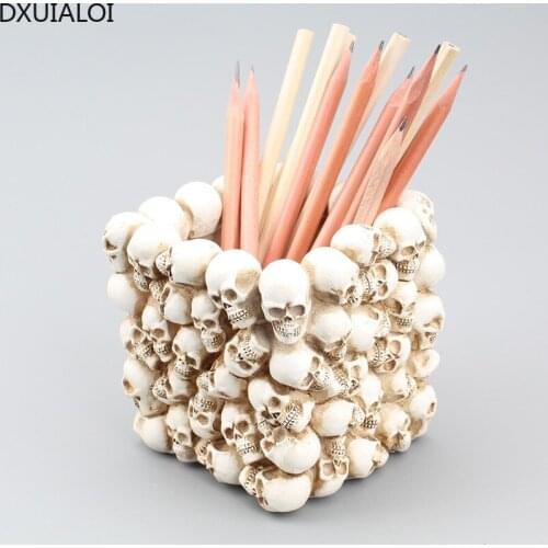 DXUIALOI Creative Square Small Skull Pen Holder Desktop Makeup Tool Storage Container Plastic Small Flower Pot Home Decoration