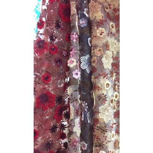 Hot sale flower embroidery lace fabric SYJ-3966 tulle lace with sequins new arrival French sequins lace fabric