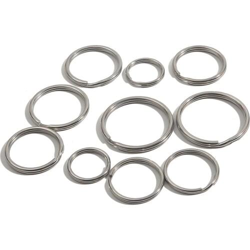 10pcs/lot Silver Color Stainless Steel Round Split Hole Keychain Key Ring Connector Findings For DIY Key Chain Making Accessorie