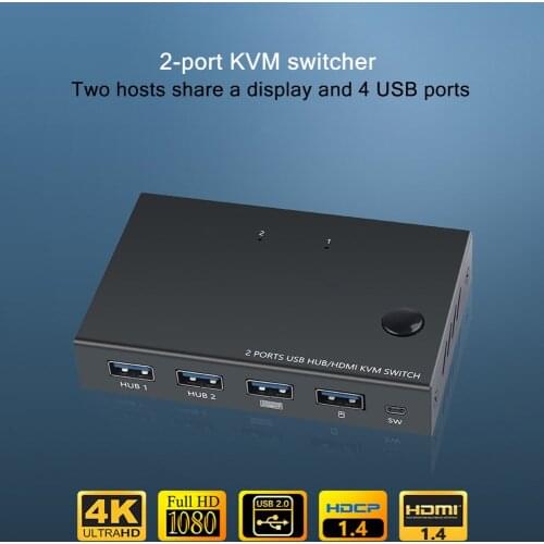 KVM HDMI Switch Box Driver-free KVM HDMI Switcher For Mouse Keyboard Pinter Computer Accessories Drop Shipping